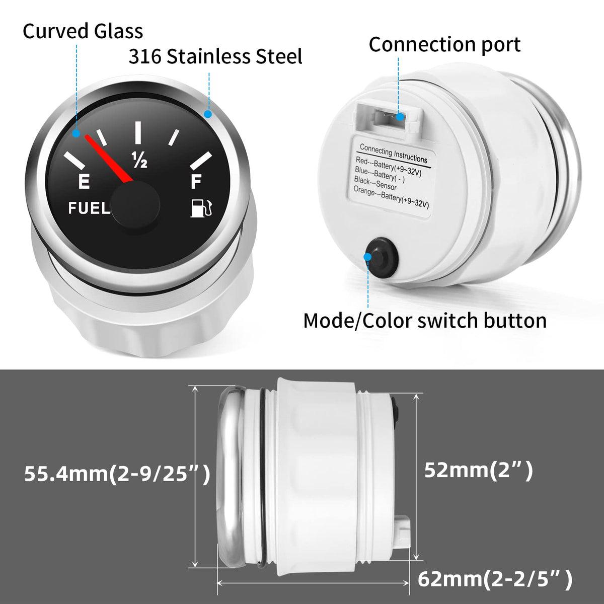 RUPSE gauge installed on boat dashboard improving night and day visibility