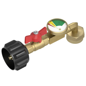 Rushare adapter front view showing compact brass body and fittings for reliable refills