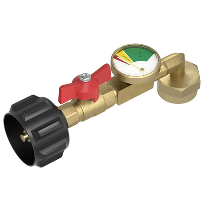 Rushare adapter front view showing compact brass body and fittings for reliable refills