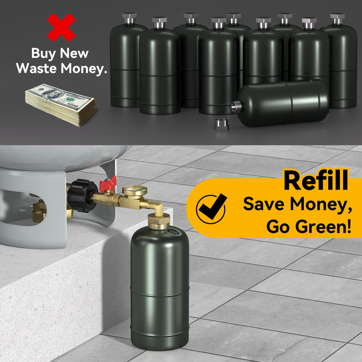 Rushare size comparison with tank showing compact scale and portable convenience