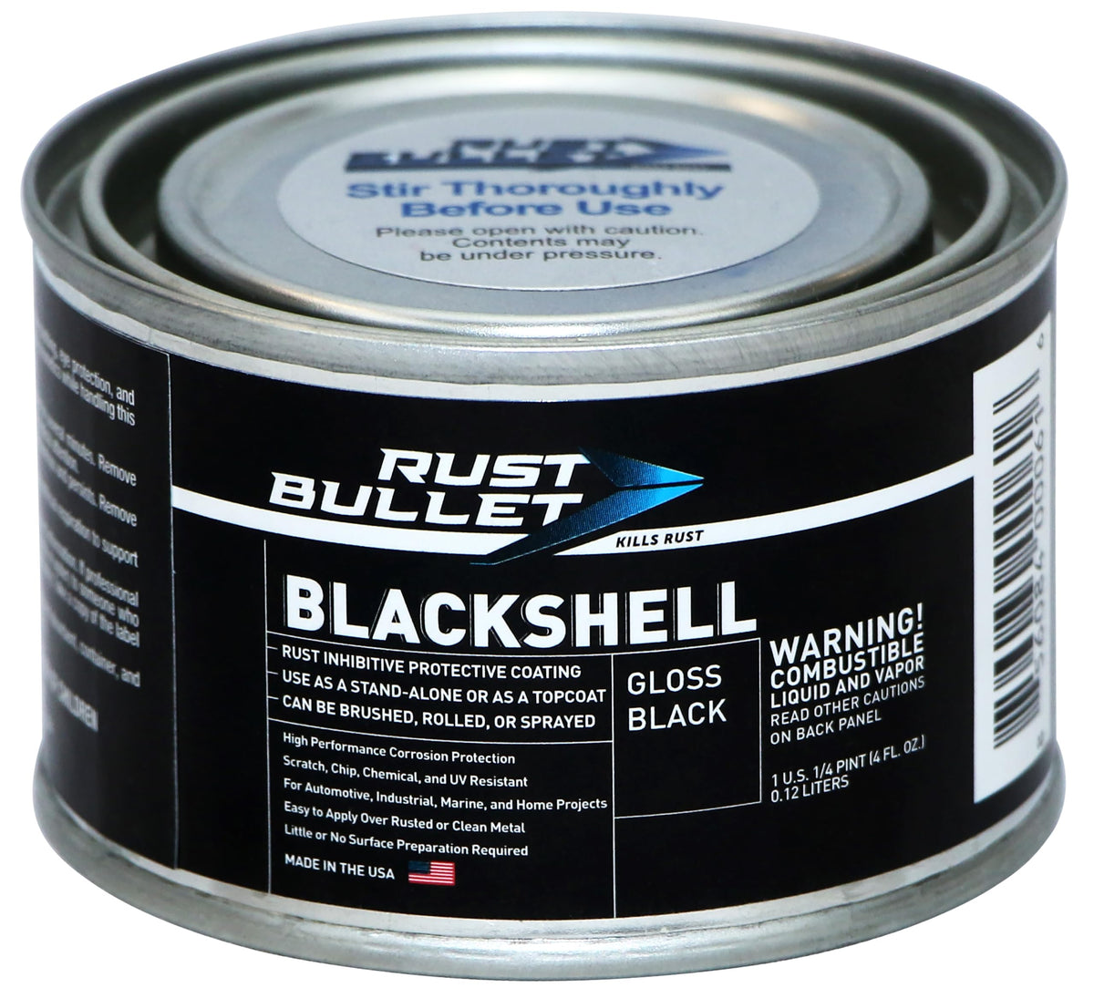 RUST BULLET BlackShell front packaging showing compact 4 oz jar benefit preservation