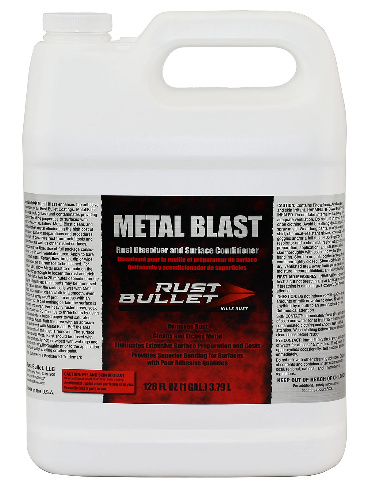 RUST BULLET front-facing one-gallon jug showing product and benefit