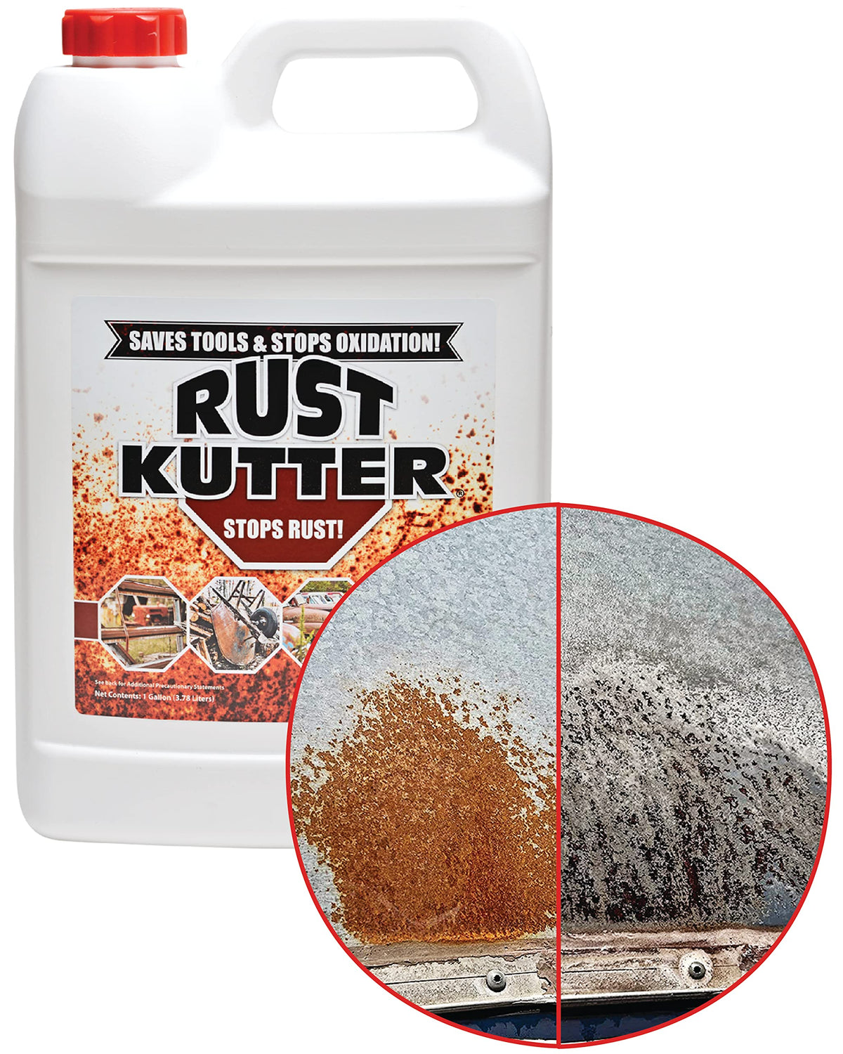 Rust Kutter gallon front label showing product and brand for rust conversion benefits