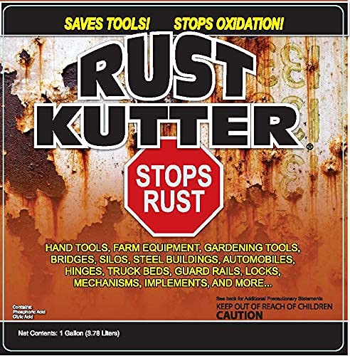 Rust Kutter gallon next to common tools showing scale and suitability for large jobs