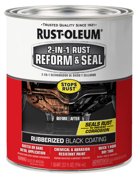 Rust-Oleum 2-in-1 front label showing product name and black finish benefit