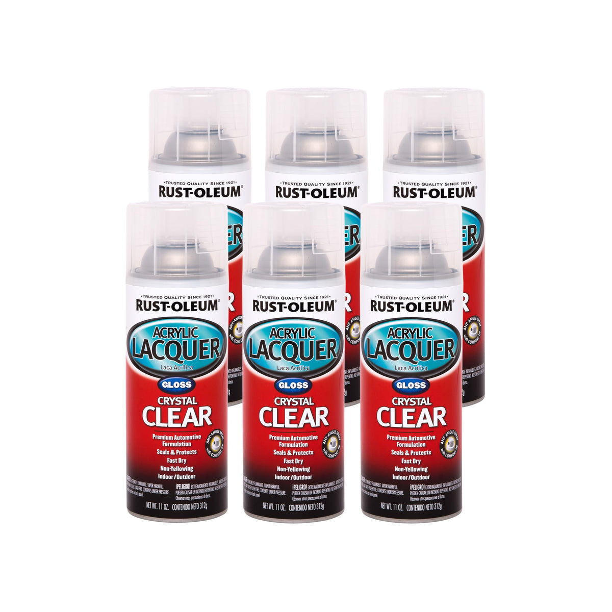 Rust-Oleum gloss clear aerosol can front view showing label and ease of use benefit