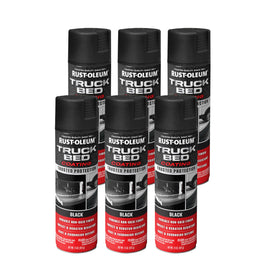 Rust-Oleum spray can front view showing black truck bed coating and brand protection