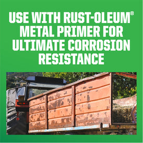 Rust-Oleum mixed paint in tray showing proper consistency for brushing or spraying