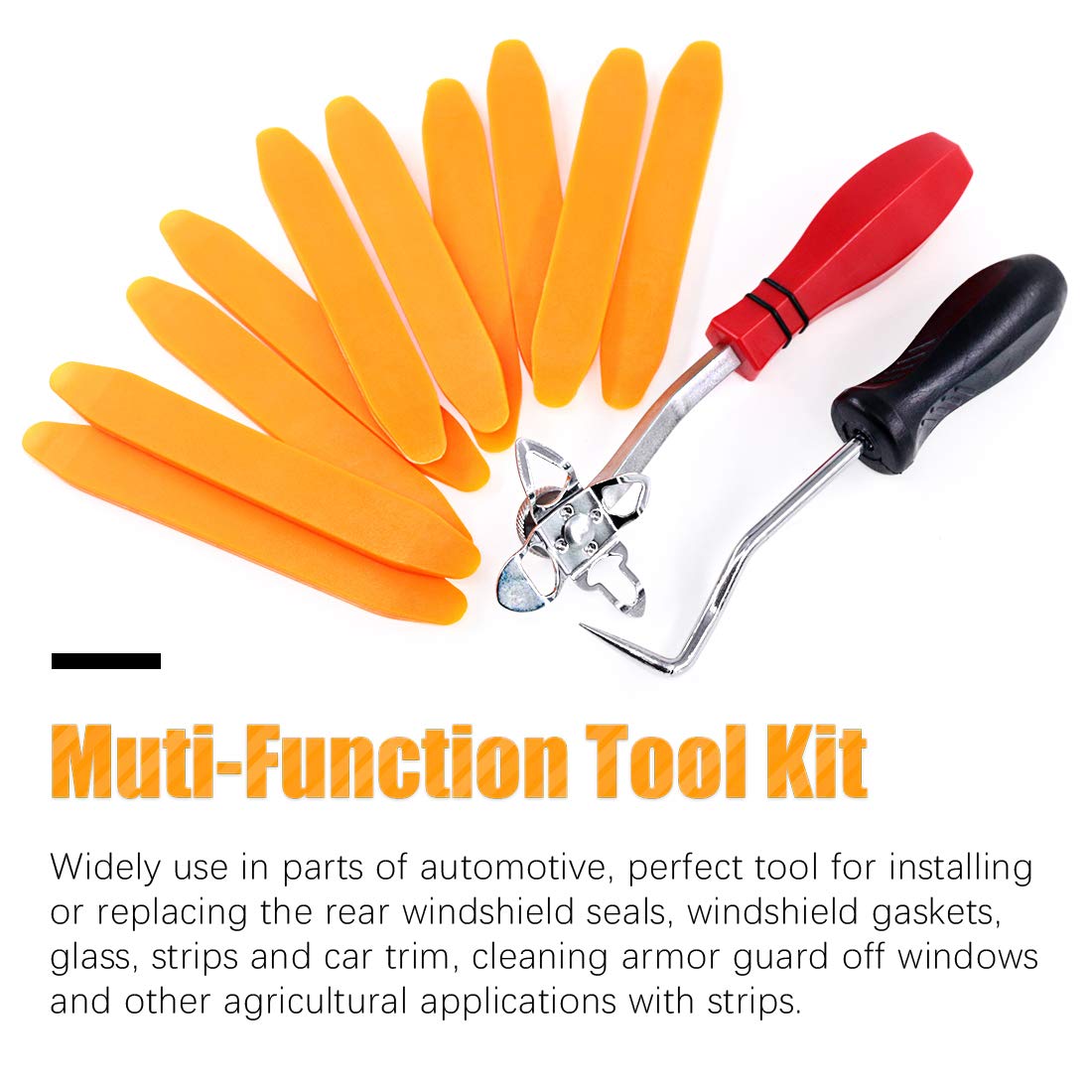Rustark workbench with tools in use during windshield gasket installation for efficiency