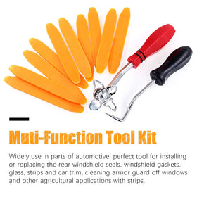 Rustark workbench with tools in use during windshield gasket installation for efficiency