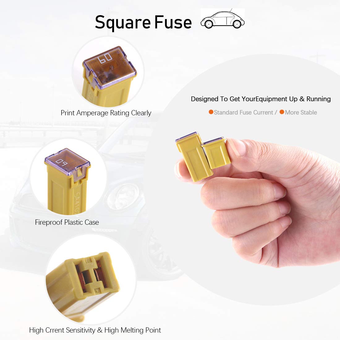 Rustark mini blade fuses beside a ruler to show scale for correct fitment