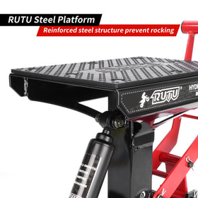RUTU side profile with a dirt bike lifted demonstrating stable elevated access