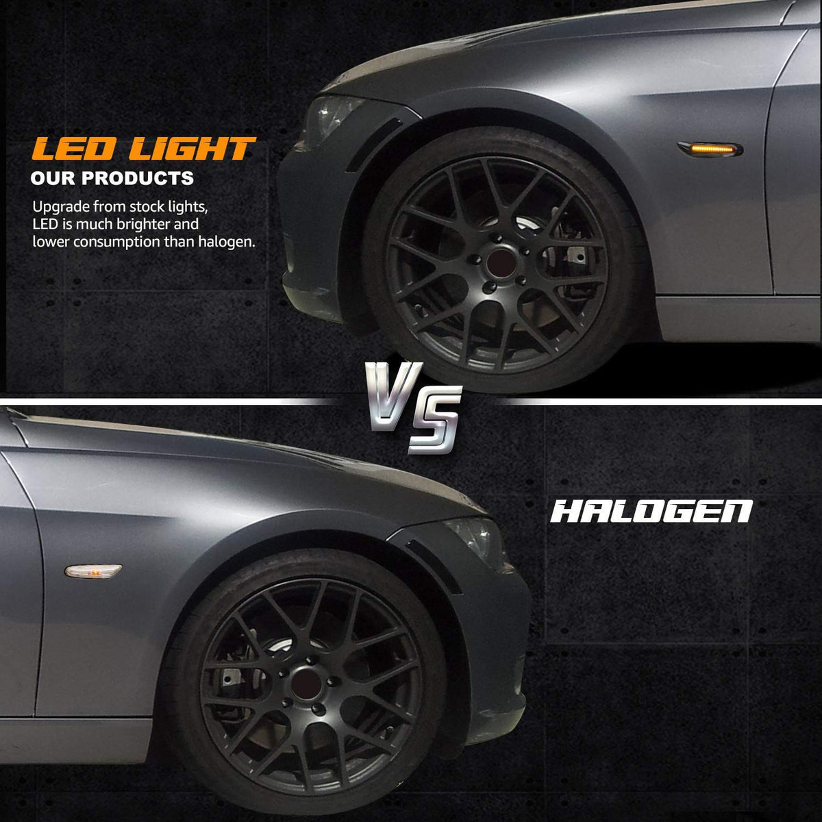 RUXIFEY illuminated LED strip in amber demonstrating brighter visibility when signaling