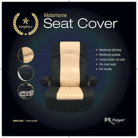 RV Designer label and FMVSS 302 safety tag emphasizing fire-retardant compliance