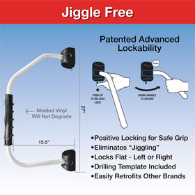 RV Designer installed on RV by a person using step showing reliable entry support benefit