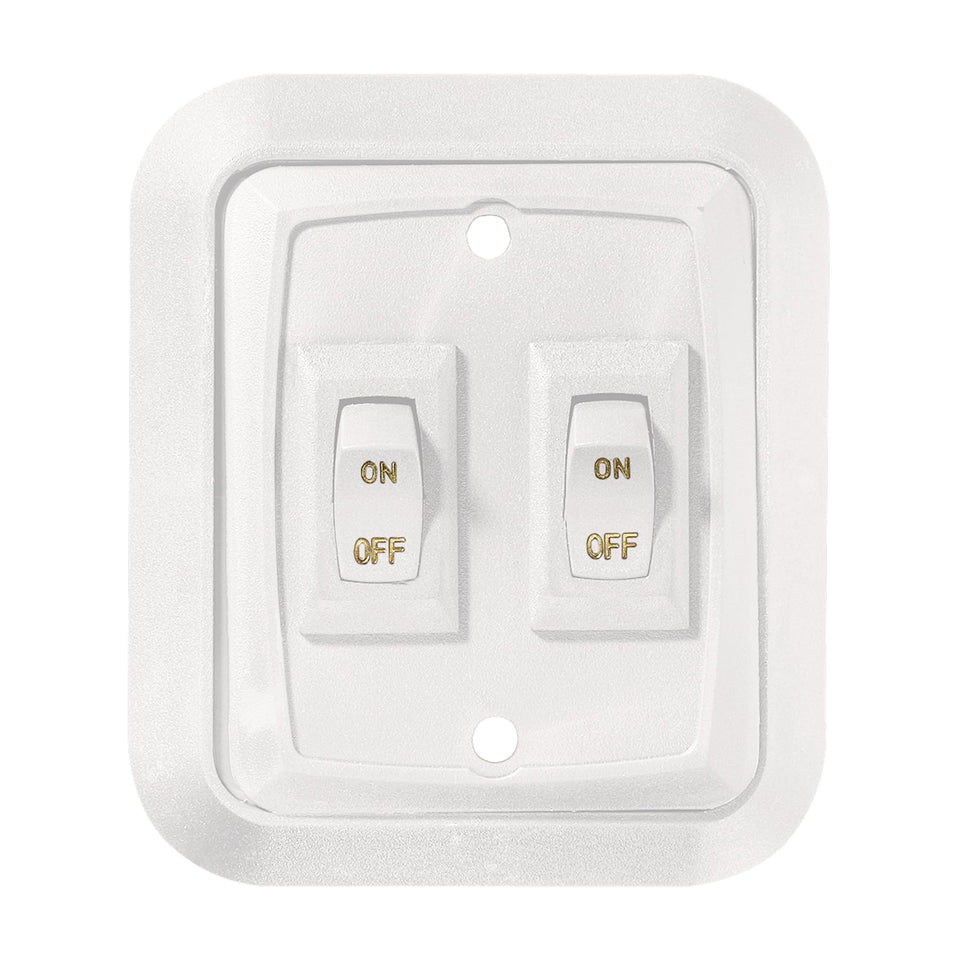 RV Designer white double 3 front assembly showing bezel and rockers, durable and neat