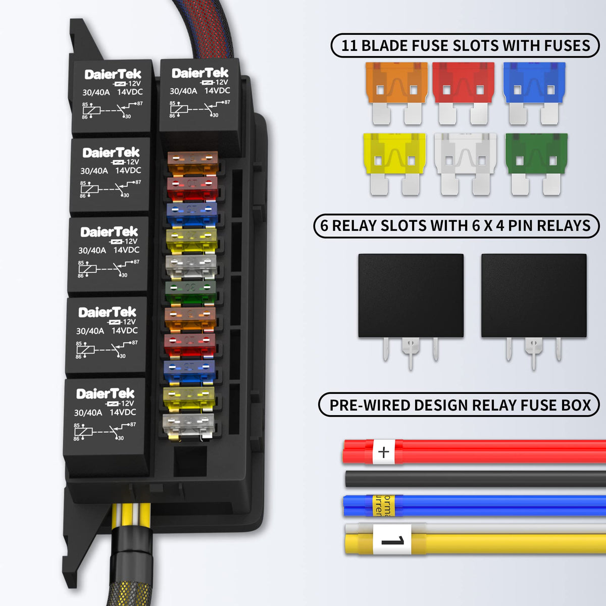 RVBOATPAT top view with included ATC/ATO fuses for clear amperage identification