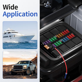 RVBOATPAT size comparison beside coin illustrating compact fuse tap scale for tight spaces