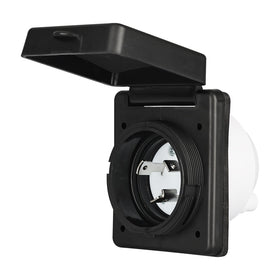 RVGUARD front panel power inlet showing tidy mounting and easy access benefits