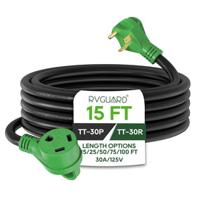 RVGUARD front connector showing secure 30A plug for safe hookups