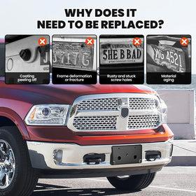 RVgolf bracket beside standard license plate showing 12.99×6.89×1.57 inch size