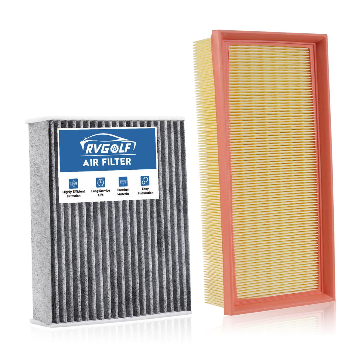 RVgolf engine filter front view showing exact fit and improved protection