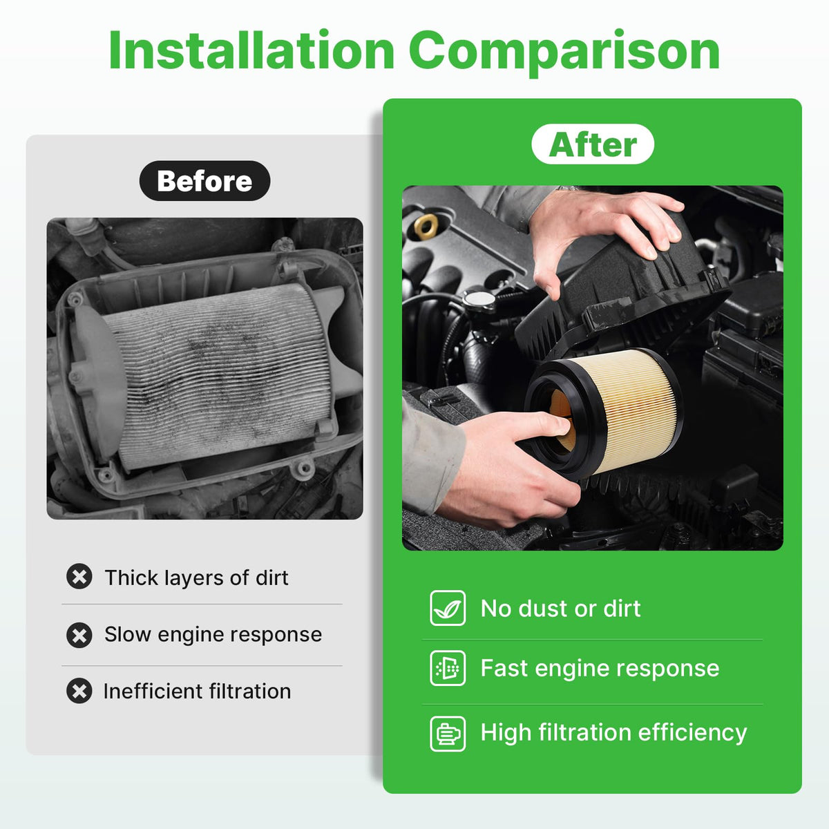 RVgolf filters installed under Bronco hood showing correct fit and ease