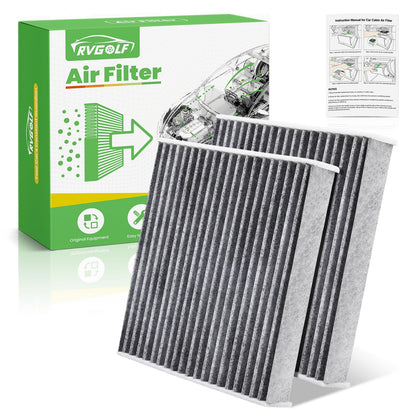 RVgolf front packaging showing cabin filter benefits and model fitment