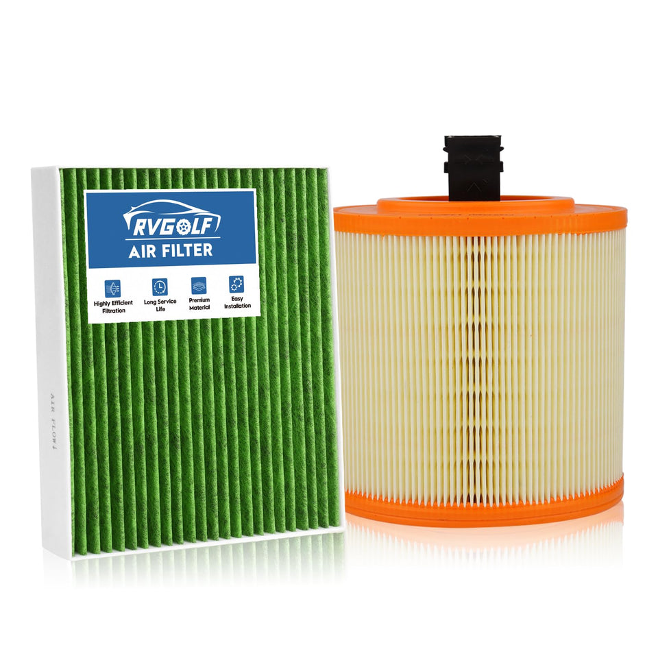 RVgolf front packaging showing engine and cabin filters, clear product identification and benefit