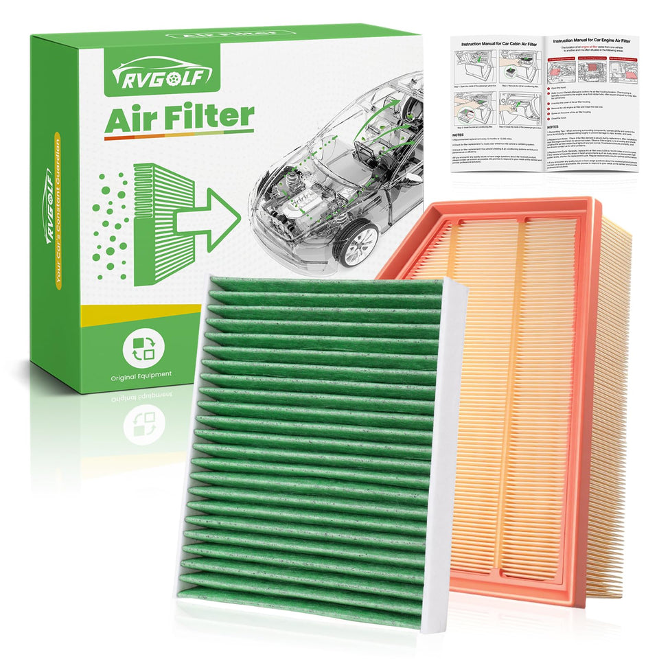 RVgolf front packaging showing engine and cabin filter set for fitment clarity