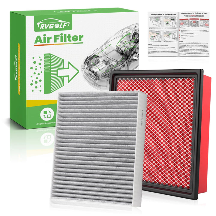 RVgolf front packaging showing both engine and cabin filters and clear compatibility