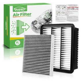 RVgolf front packaging showing engine and cabin filter set, clear fit benefit