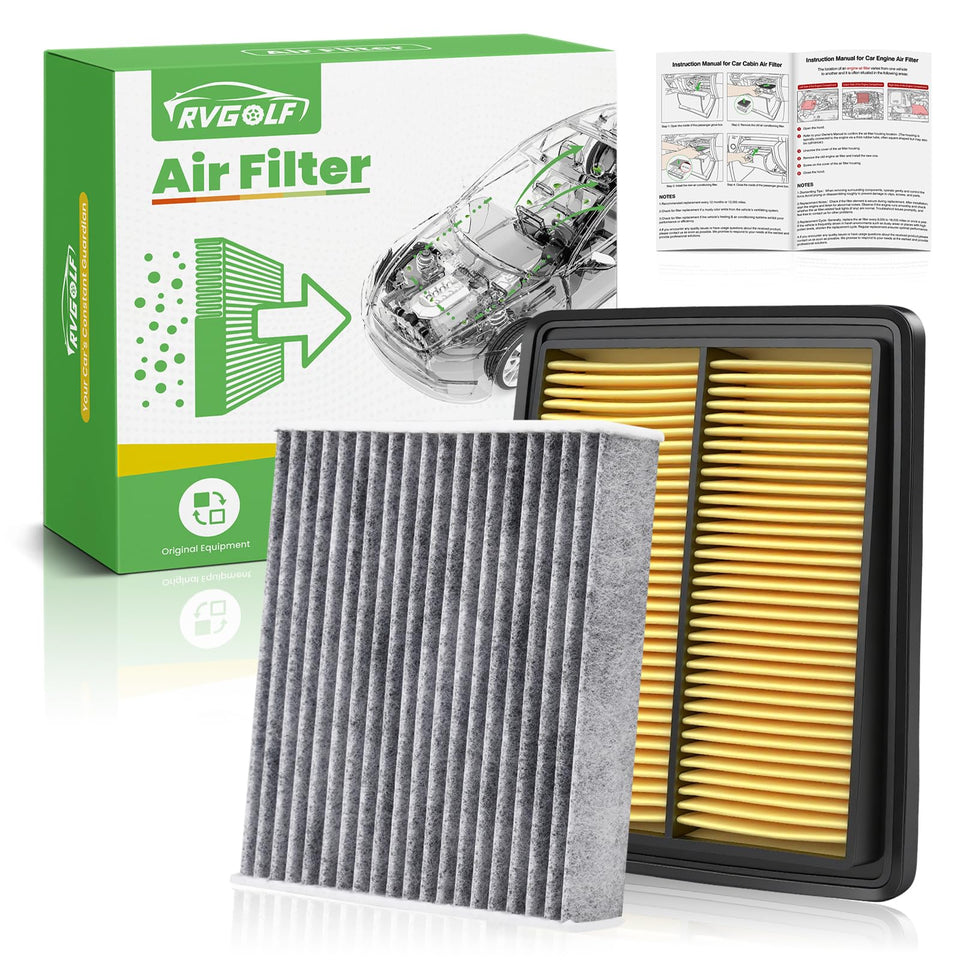 RVgolf front packaging showing engine and cabin filter set for easy fit confirmation and protection