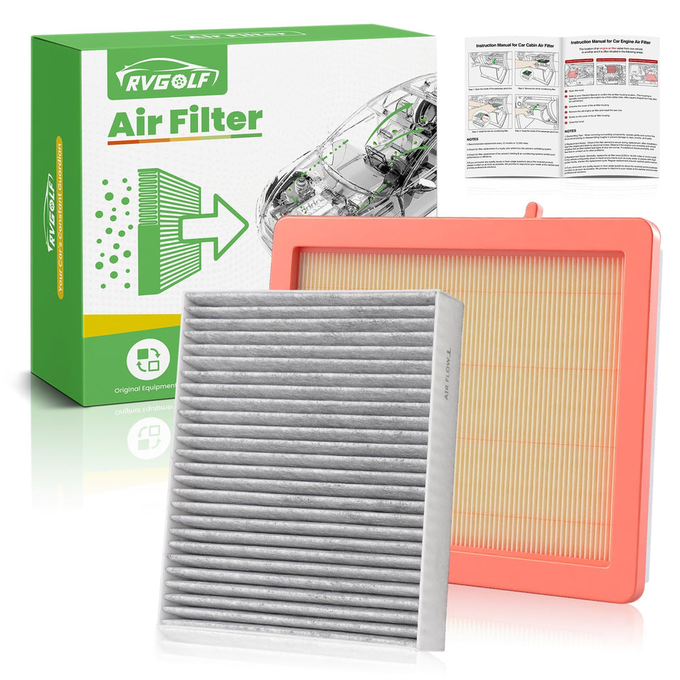 RVgolf front packaging showing both engine and cabin filters for easy selection