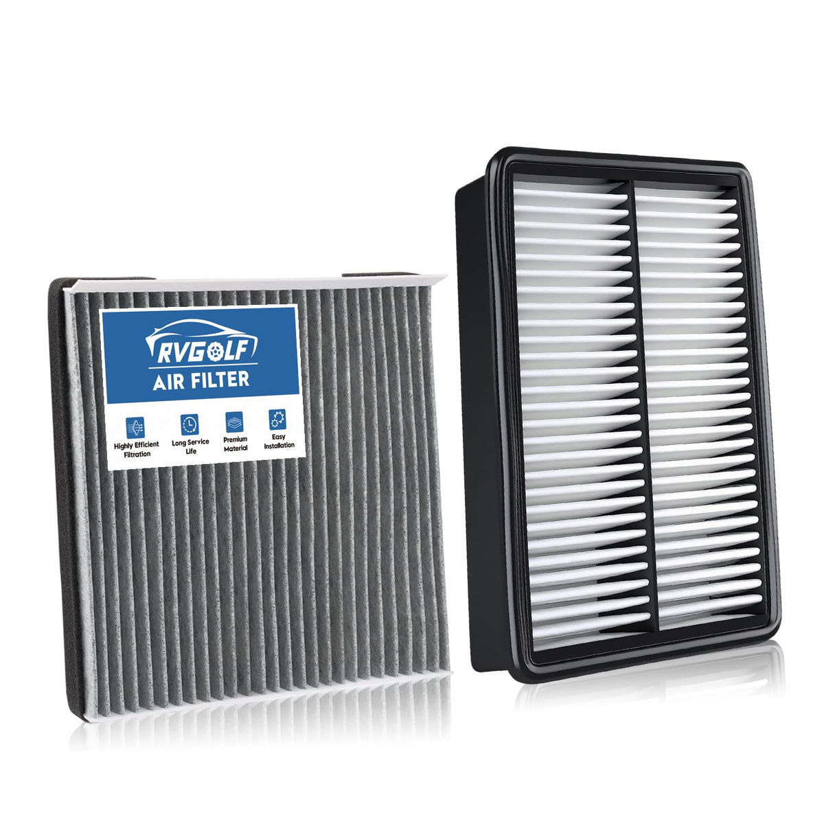 RVgolf front packaging showing both engine and cabin filters with clear fitment benefit