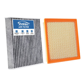 RVgolf front packaging showing both engine and cabin filters and clear model compatibility