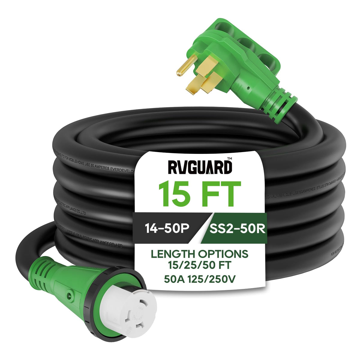 RVGUARD front connector showing sturdy 50A plug for secure connection