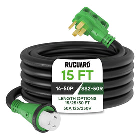 RVGUARD front connector showing sturdy 50A plug for secure connection