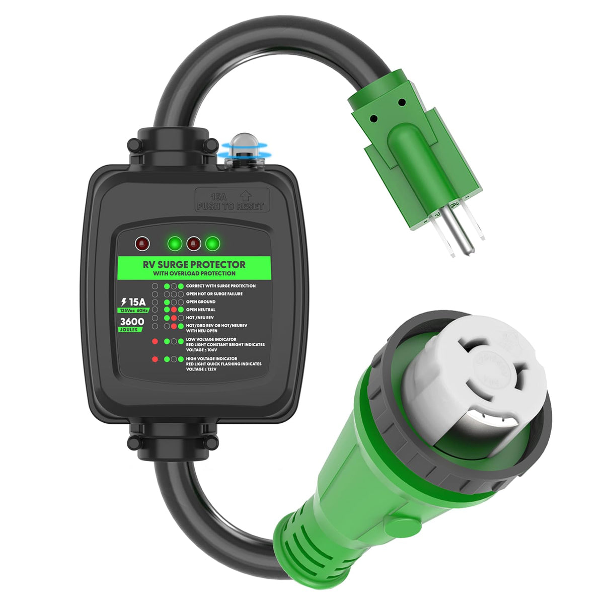 RVGUARD front view of adapter showing connectors and robust housing for safe power conversion