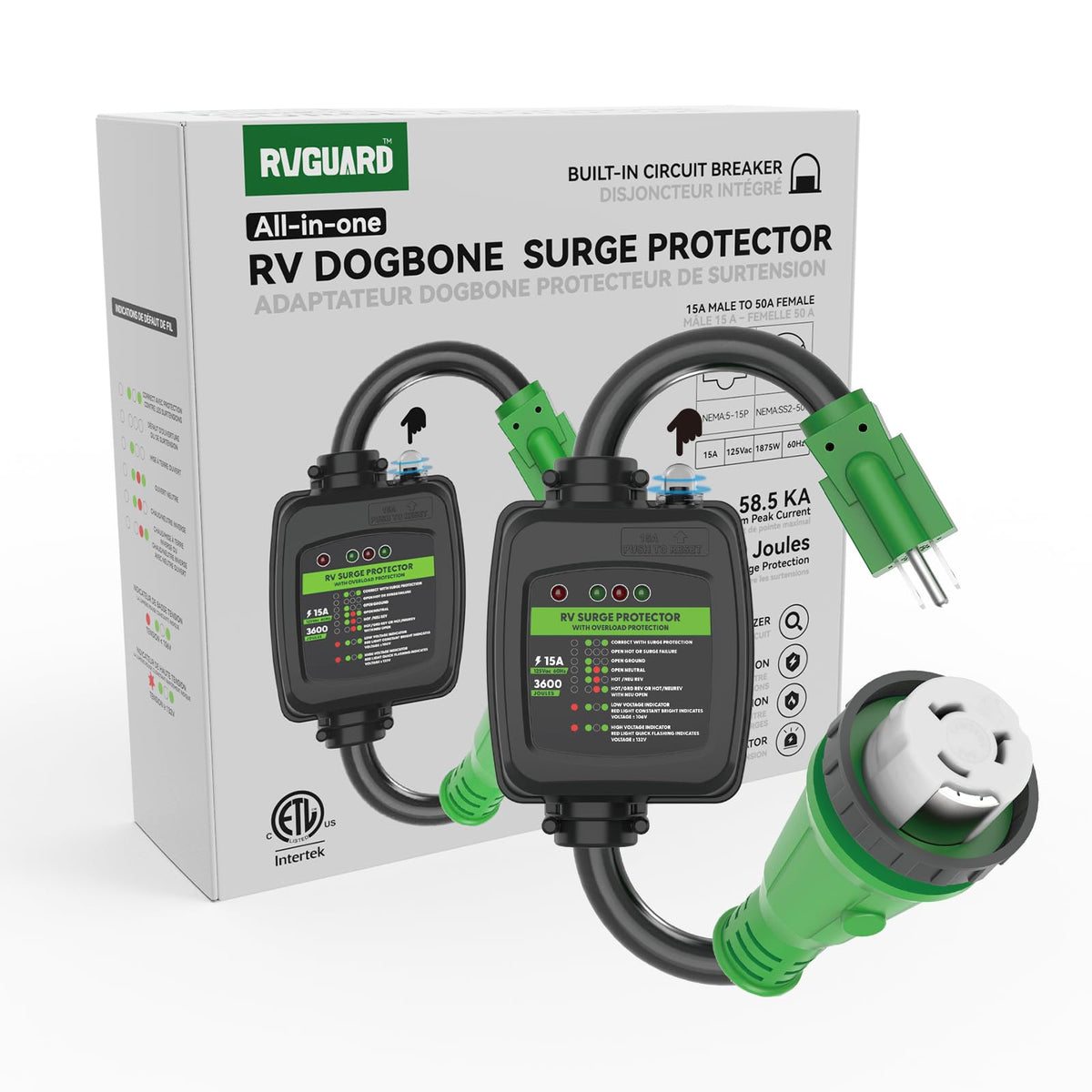 RVGUARD product packaging and ETL label displayed to confirm safety certification and specs