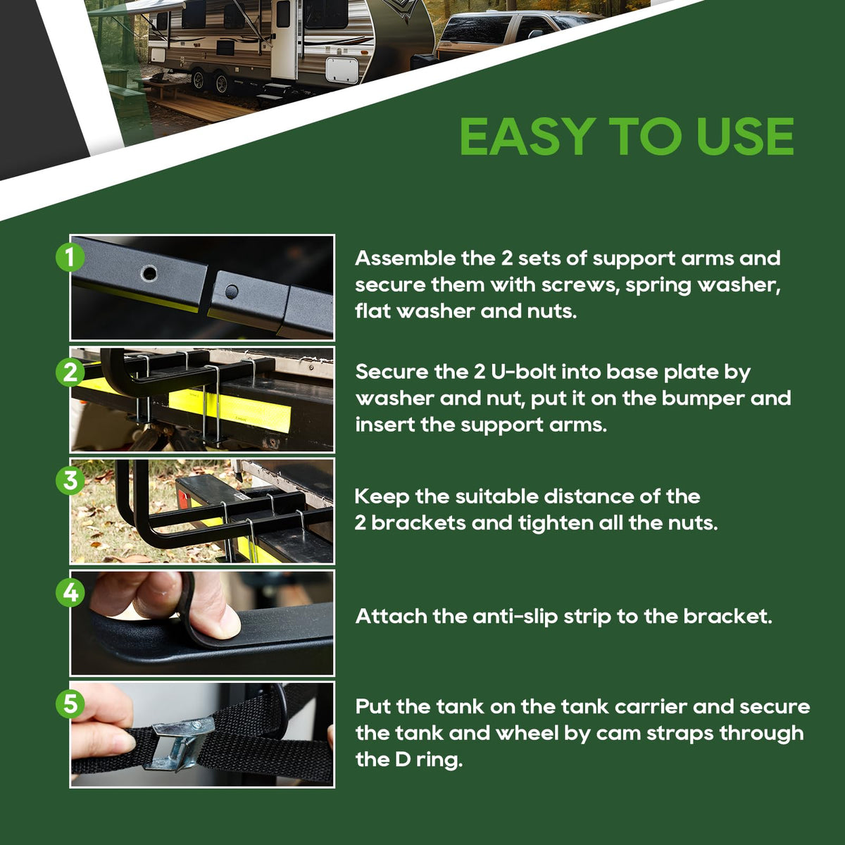 RVGUARD anti-slip strip detail increasing friction to prevent tank sliding