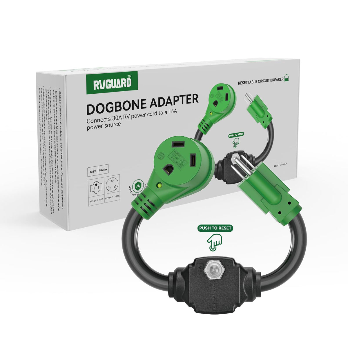RVGUARD connected to RV inlet demonstrating battery charging capability