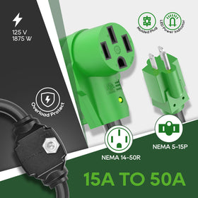 RVGUARD NEMA 14-50R connector end showing secure fit to RV inlet