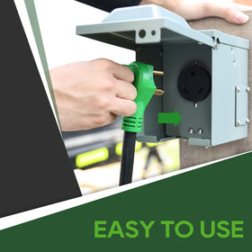 RVGUARD disconnect handle in use keeping fingers away from live prongs for safer unplugging