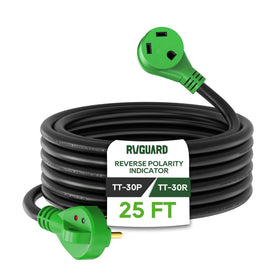 RVGUARD front connector showing TT-30 plug for safe campground connection