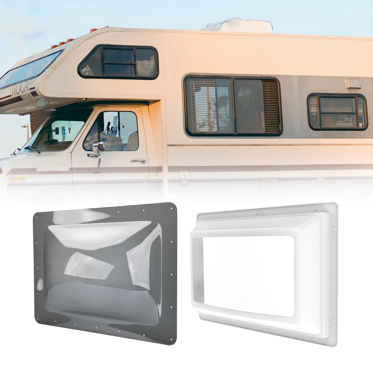 RVGUARD front view of skylight bundle showing full packaging and contents benefit clarity