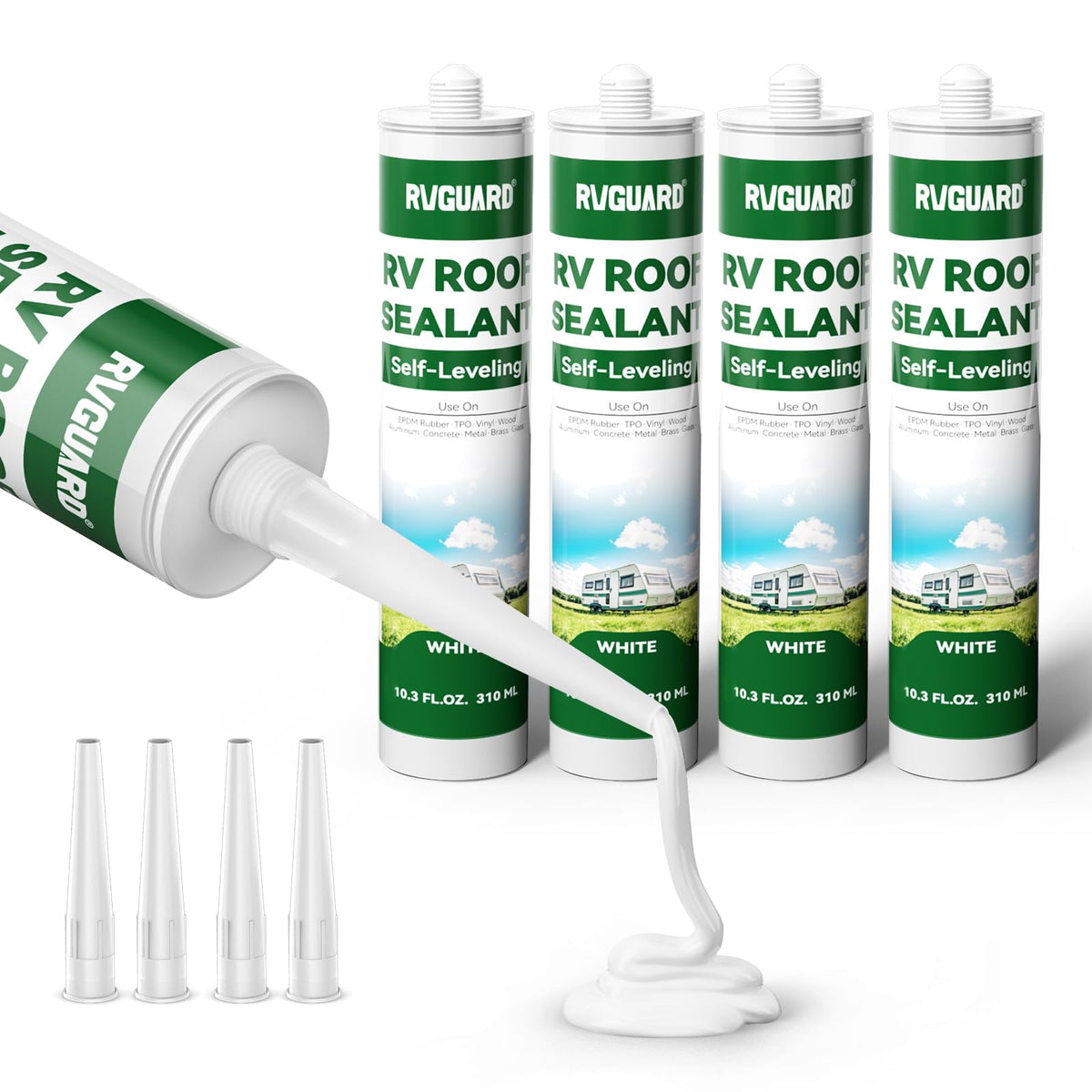 RVGUARD front packaging showing four 10.3oz tubes and value pack benefit