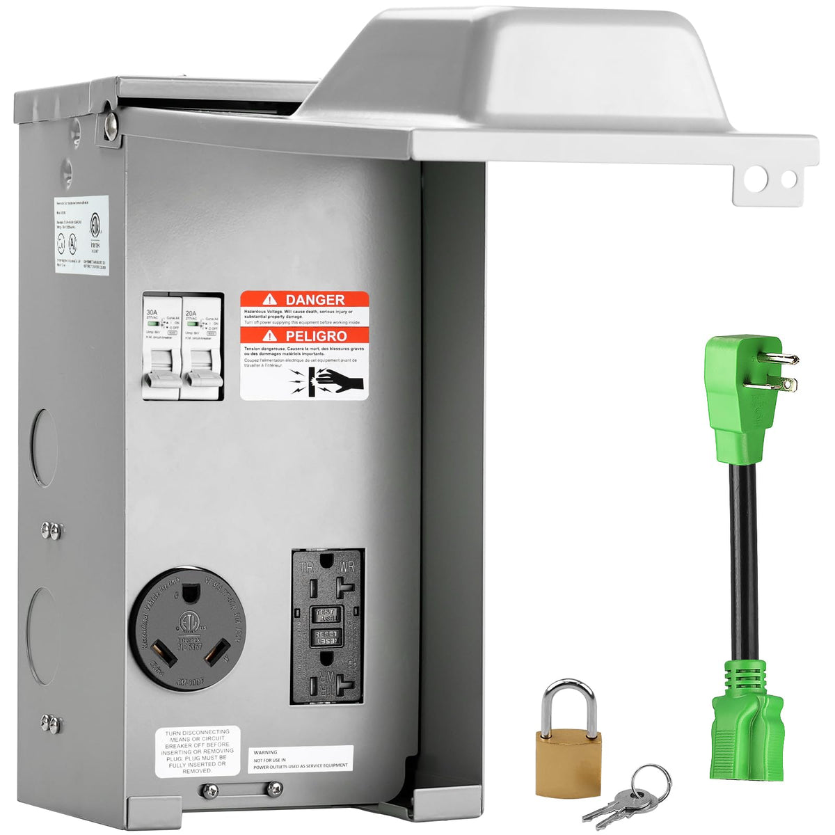 RVGUARD front panel view showing both 20A and 30A outlets for versatile power