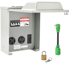 RVGUARD front panel showing three receptacles and weatherproof cover for versatile hookups