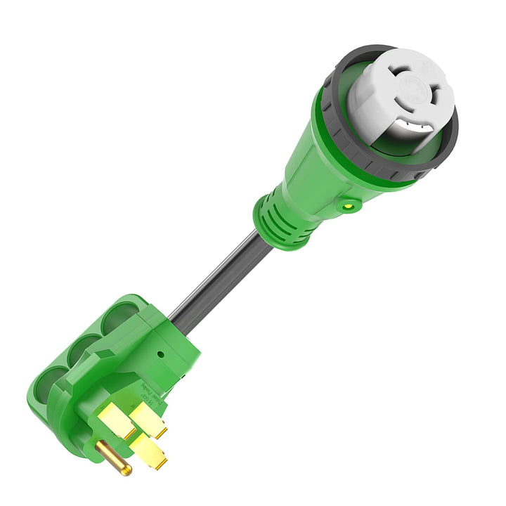 RVGUARD front view of 50A locking adapter showing secure fit benefit